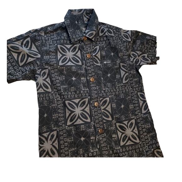 Tonoa Button Up Shirt Black Gray Hawaii Tribal Pattern Boy Size 10 - Picture 4 of 12